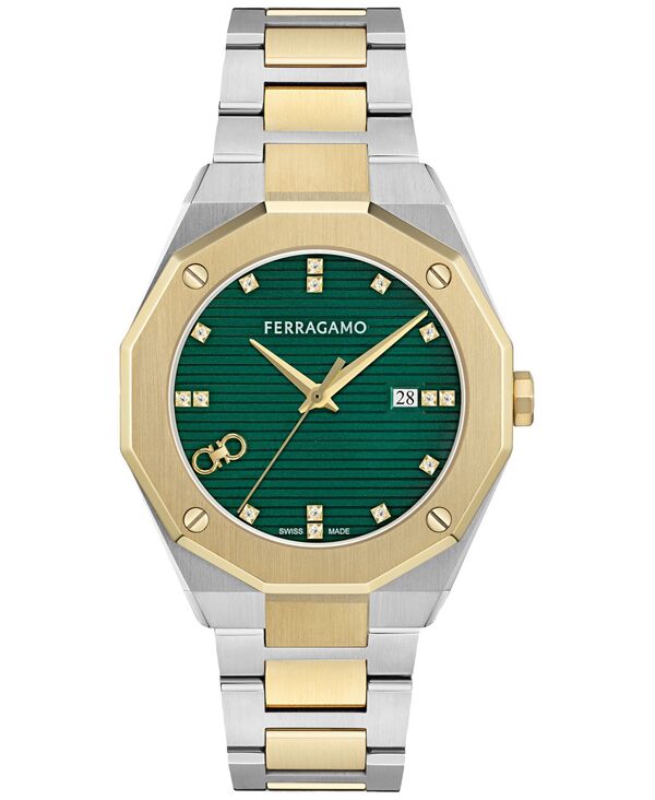 フェラガモ メンズ アクセサリー 腕時計 Tシャツ Ferragamo Men's Swiss Edge Diamond (1/10 ct. t.w.) Two-Tone Stainless Steel Bracelet Watch 40mm Two Tone｜ReVida 店 235,400円
