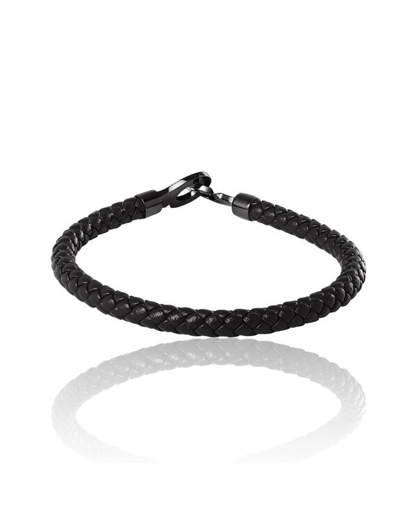 ラッキーブランド メンズ 付属品 ブレスレット・バングル・アンクレット なめし革 Lucky Brand Men\u0027s Braided Leather Bracelet with Matte Black Hook Clasp Black silver-tone 黒いこと