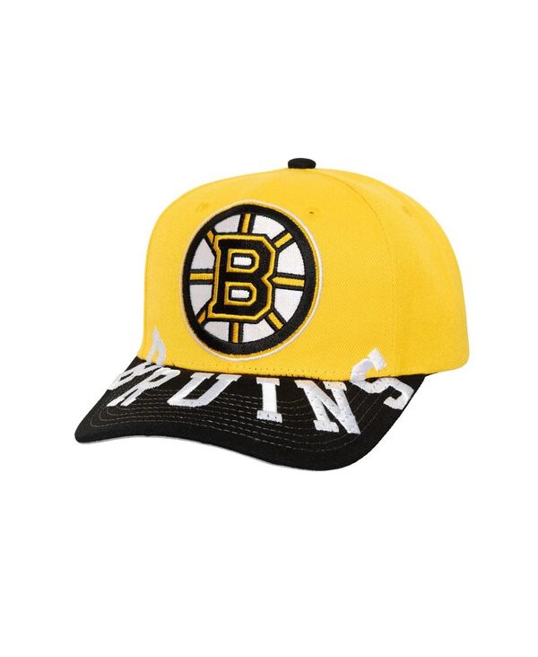 ミッチェル&ネス メンズ アクセサリー 帽子 Mitchell & Ness Men's Gold/Black Boston Bruins Under Arch Two-Tone Pro Crown Snapback Hat Gold Black ブラック｜ReVida 店