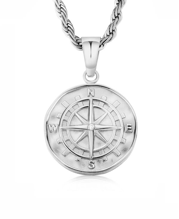 ローナ サットン メンズ アクセサリー ネックレス・チョーカー・ペンダントトップ Tシャツ レース Rhona Sutton Silver Compass Coin Pendant Stainless Steel Necklace Silver シルバー