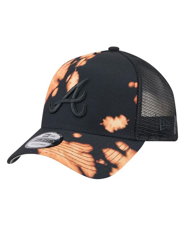 ニューエラ メンズ アクセサリー 帽子 New Era Men'sBlack Atlanta Braves Bleached A-Frame 9FORTY Adjustable Hat Black ブラック|ReVida 店