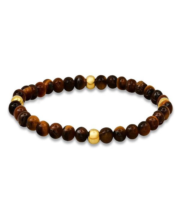 スティールタイム メンズ アクセサリー ブレスレット・バングル・アンクレット STEELTIME Men ’ s 14K Gold Plated Sterling Silver and Tiger Eye Beaded Stretch Bracelet Red レッド