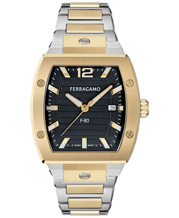 フェラガモ メンズ アクセサリー 腕時計 Tシャツ Ferragamo Men's Swiss F-80 Tonneau Two-Tone Stainless Steel Bracelet Watch 42mm Two Tone|ReVida 店