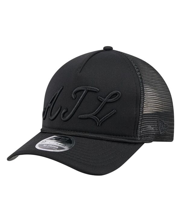 ニューエラ メンズ アクセサリー 帽子 New Era Men's Black Atlanta Braves City Initial 9FORTY A-Frame M-Crown Adjustable Trucker Hat Black ブラック|ReVida 店