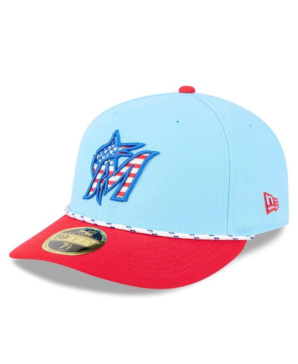 ニューエラ メンズ アクセサリー 帽子 New Era Men's Light Blue/Red Miami Marlins 2025 Fourth of July Low Profile 59FIFTY Fitted Hat Light Blue Red ブルー