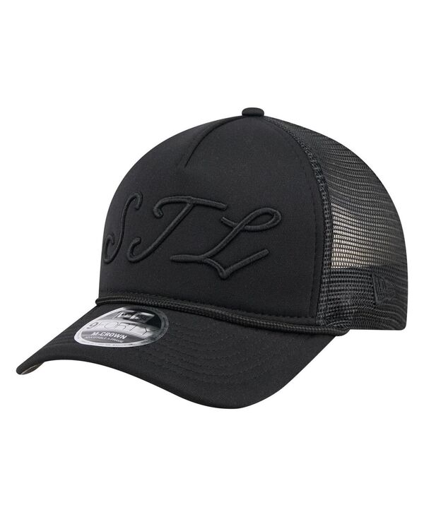 ニューエラ メンズ アクセサリー 帽子 New Era Men's Black St. Louis Cardinals City Initial 9FORTY A-Frame M-Crown Adjustable Trucker Hat Black ブラック|ReVida 店