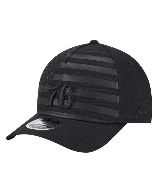ニューエラ メンズ アクセサリー 帽子 New Era Men's Black Philadelphia 76ers Game Day Flag A-Frame 9FORTY Adjustable Hat Black ブラック｜ReVida 店