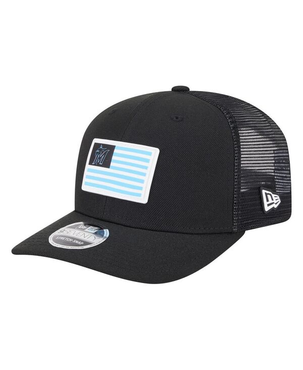 ニューエラ メンズ アクセサリー 帽子 New Era Men's Black Miami Marlins Flag 9SEVENTY COOLERA Stretch-Snap Hat Black ブラック｜ReVida 店 11,085円