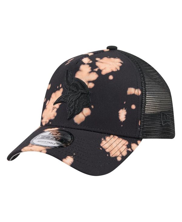ニューエラ メンズ アクセサリー 帽子 New Era Men's Black Minnesota Vikings Bleached A-Frame 9FORTY Trucker Adjustable Hat Black ブラック