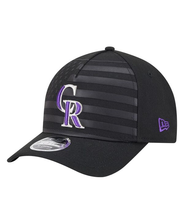 ニューエラ メンズ アクセサリー 帽子 New Era Men's Black Colorado Rockies American Flag 9FORTY M-Crown A-Frame Adjustable Hat Black ブラック