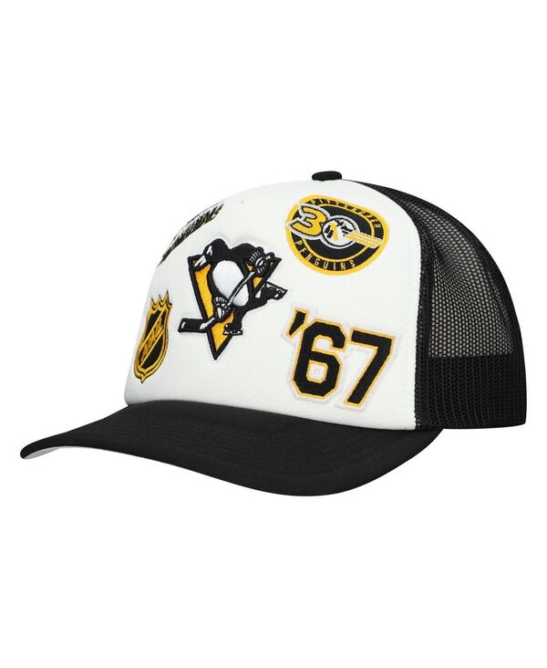 ミッチェル&ネス メンズ アクセサリー 帽子 Mitchell & Ness Men's White/Black Pittsburgh Penguins Gridlock Trucker Adjustable Hat White Black ホワイト