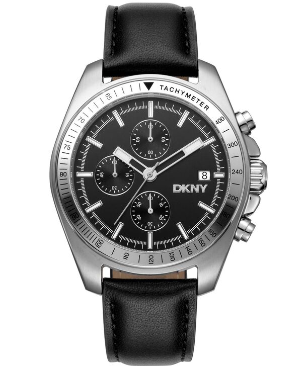 ダナ キャラン ニューヨーク メンズ アクセサリー 腕時計 レザー DKNY Men's Central Park Chronograph Black Leather Strap Watch 42mm Black ブラック｜ReVida 店