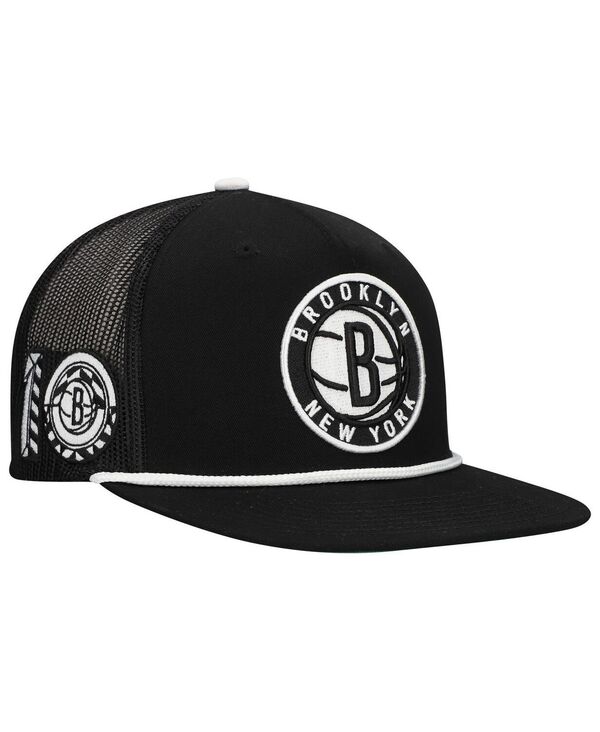 ミッチェル&ネス メンズ アクセサリー 帽子 Mitchell & Ness Men's Black Brooklyn Nets Roper Trucker Snapback Hat Black ブラック