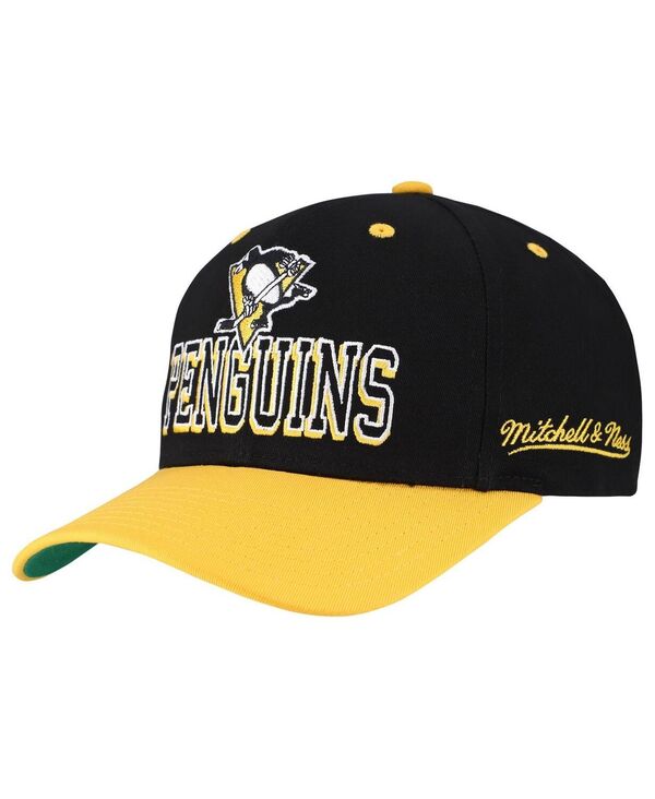 ミッチェル&ネス メンズ アクセサリー 帽子 Mitchell & Ness Men's Black/Gold Pittsburgh Penguins Backside Script Two-Tone Pro Crown Adjustable Hat Black Gold ブラック