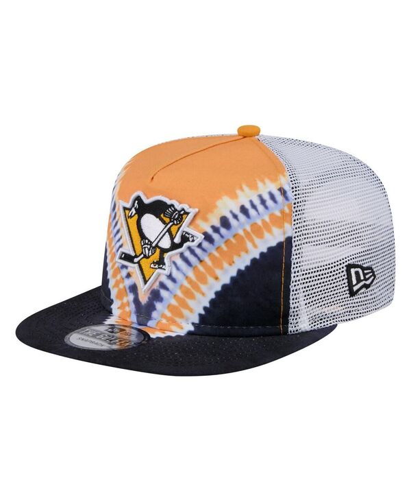 ニューエラ メンズ アクセサリー 帽子 New Era Men'sBlack/Gold Pittsburgh Penguins Throwback V-Dye Adjustable Golfer Hat Black Gold ブラック