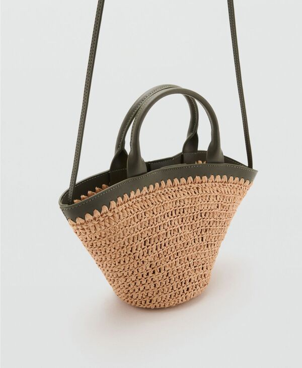 マンゴ レディース 御徒面子 ハンドバック MANGO Women\u0027s Small Double-Handle Natural Fiber Bag Khaki カーキ