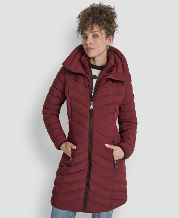 ダナ キャラン ニューヨーク レディース アウター ジャケット・ブルゾン コート DKNY Women's Bibbed Packable Puffer Coat Bordeaux