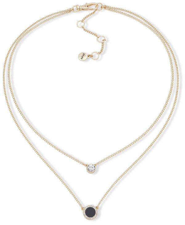 ダナ キャラン ニューヨーク レディース アクセサリー ネックレス・チョーカー・ペンダントトップ レース DKNY Gold-Tone Stone & Crystal Layered Pendant Necklace 16 + 3 extender Black ブラック｜ReVida 店