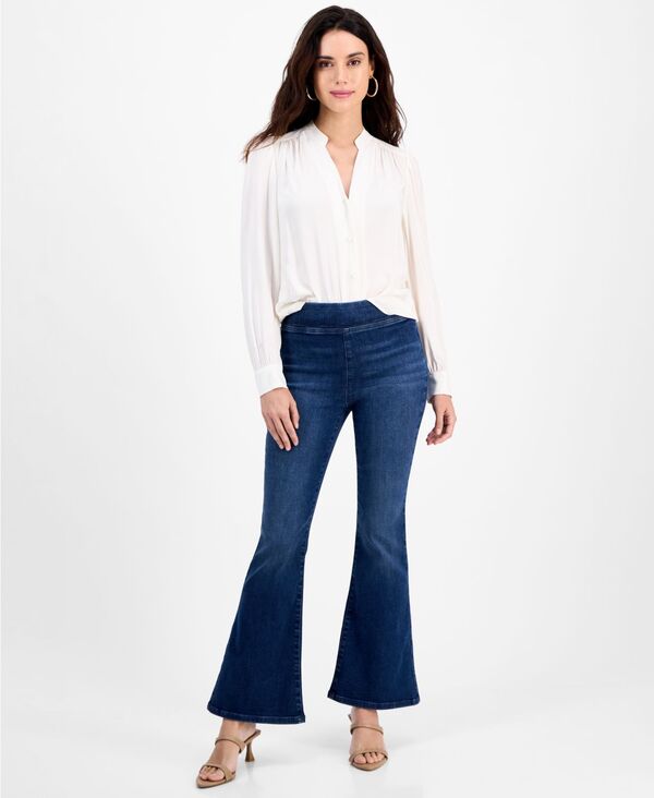 アイ.エヌ.シー インターナショナル コンセプト レディース ボトムス デニムパンツ プチ ジーンズ I.N.C. International Concepts Petite Flared-Leg Pull-On Jeans Medium/Dark|ReVida 店