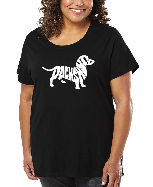 エルエーポップアート レディース トップス Tシャツ プラスサイズ シャツ LA Pop Art Plus Size Dachshund Word Art T-Shirt Black ブラック|ReVida 店