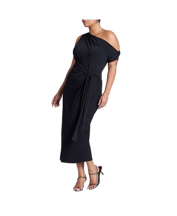 エロクイ レディース トップス ワンピース ミディワンピース プラスサイズ ミディ ELOQUII Women's Plus Size Off The Shoulder Tie Front Midi Dress Black onyx ブラック