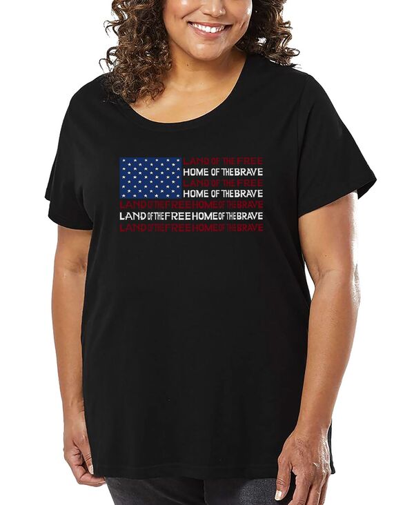 エルエーポップアート レディース トップス Tシャツ プラスサイズ シャツ LA Pop Art Plus Size Land Of The Free American Flag Word Art T-Shirt Black ブラック|ReVida 店