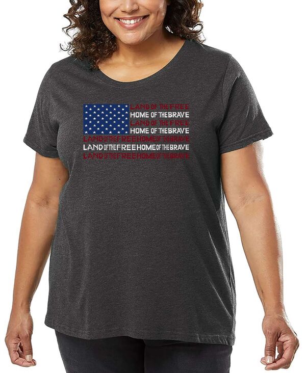 エルエーポップアート レディース トップス Tシャツ プラスサイズ シャツ LA Pop Art Plus Size Land Of The Free American Flag Word Art T-Shirt Gray グレー｜ReVida 店