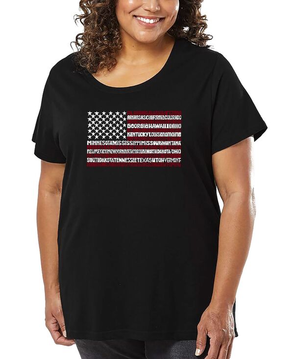 エルエーポップアート レディース トップス Tシャツ プラスサイズ シャツ LA Pop Art Plus Size 50 States USA Flag Word Art T-Shirt Black ブラック|ReVida 店