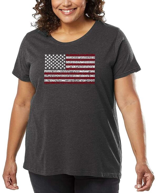エルエーポップアート レディース トップス Tシャツ プラスサイズ シャツ LA Pop Art Plus Size 50 States USA Flag Word Art T-Shirt Gray グレー｜ReVida 店