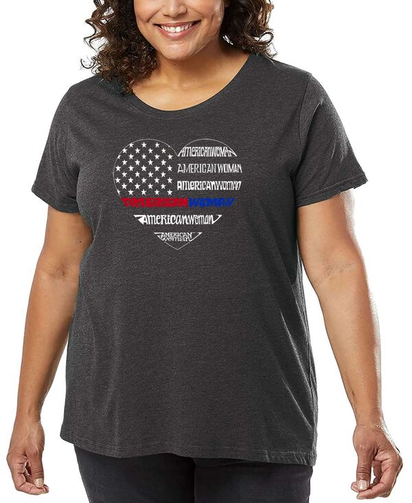 エルエーポップアート レディース トップス Tシャツ プラスサイズ シャツ LA Pop Art Plus Size American Woman Word Art T-Shirt Gray グレー｜ReVida 店