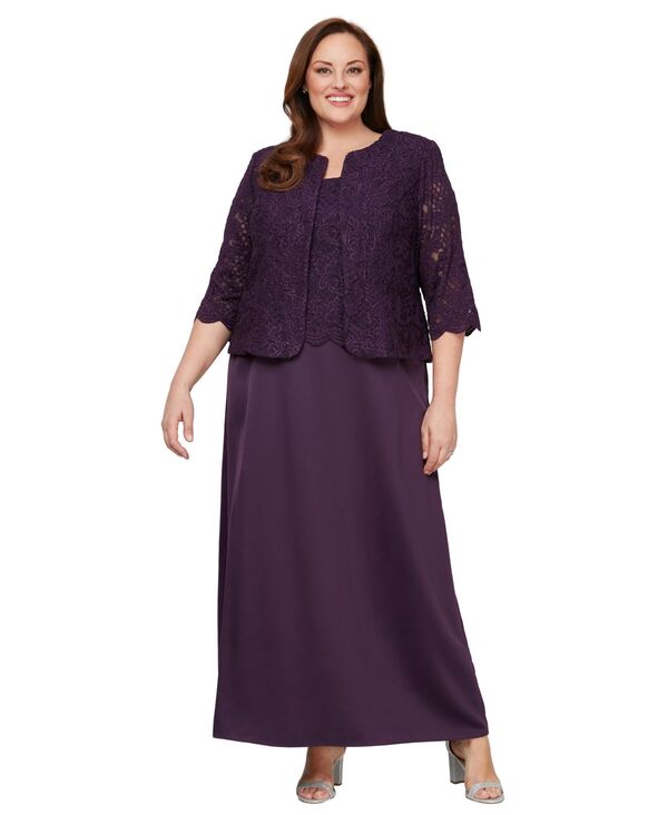 アレックスイブニングス レディース トップス ワンピース プラスサイズ レース ジャケット Alex Evenings Plus Size Lace Dress & Jacket Eggplant