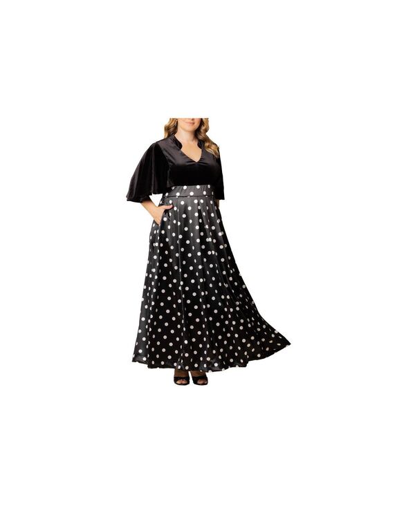 キヨナ レディース トップス ワンピース プラスサイズ Kiyonna Women's Plus Size Radiant Opulence Evening Gown Black polka dot ブラック｜ReVida 店