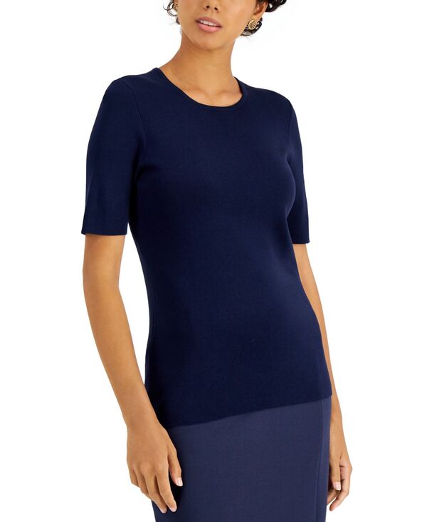 タハリエーエスエル レディース トップス シャツ クルーネック Tシャツ セーター Tahari ASL Women's Fine-Rib Crewneck Sweater T-Shirt New Navy ネイビー|ReVida 店