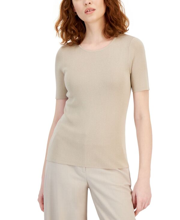 タハリエーエスエル レディース トップス シャツ クルーネック Tシャツ セーター Tahari ASL Women's Fine-Rib Crewneck Sweater T-Shirt Sand サンド