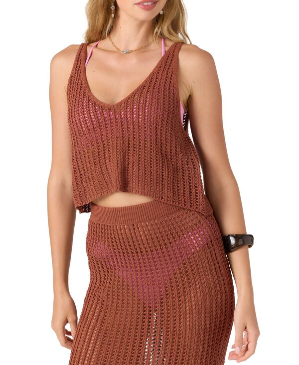オニール レディース トップス 貯蔵タンクいの一番 クロップド O\u0027Neill Juniors\u0027 Cropped Crochet Tank Top Cover-Up Rustic Brown 赤銅色 トップス-タンクトップ-レディースファッション