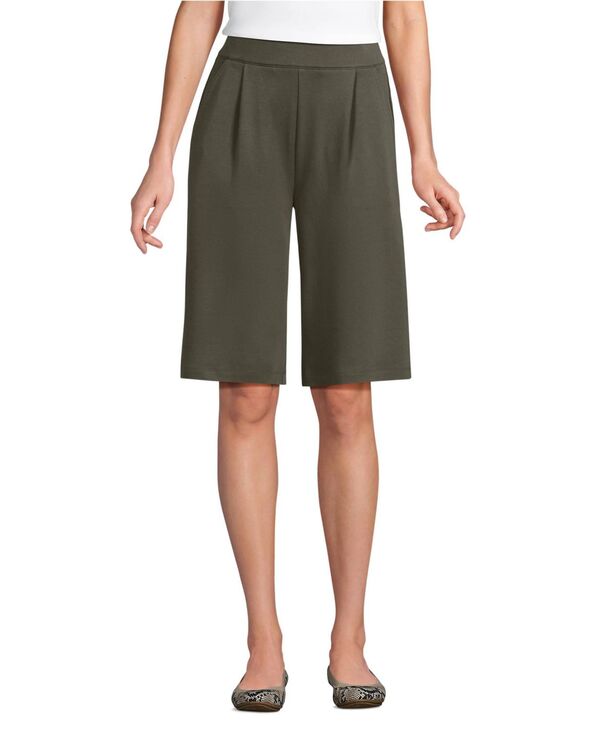 ランズエンド レディース ボトムス ハーフパンツ・ショーツ プリーツ ショートパンツ ニット Lands' End Women's Sport Knit High Rise Pleated 12 Bermuda Shorts Forest moss フォレスト|ReVida 店