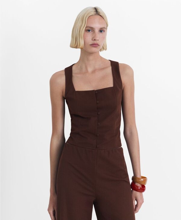 マンゴ レディース トップス シャツ コットン MANGO Women's Buttons Cotton Top Chocolate チョコレート 13,831円