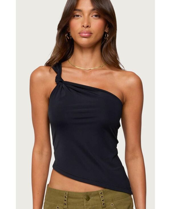 アディクテッド レディース トップス シャツ アシンメトリー Edikted Women's Knotted One Shoulder Asymmetric Top Black ブラック｜ReVida 店