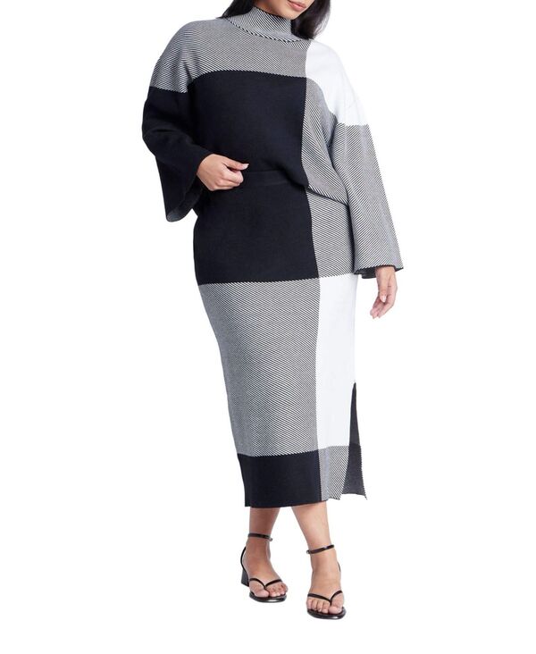 エロクイ レディース ボトムス スカート プラスサイズ セーター ELOQUII Women's Plus Size Intarsia Sweater Skirt Plaid please チェック|ReVida 店