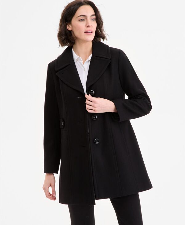 アンクライン レディース アウター ジャケット・ブルゾン コート Anne Klein Women's Single-Breasted Notched-Collar Peacoat Black ブラック