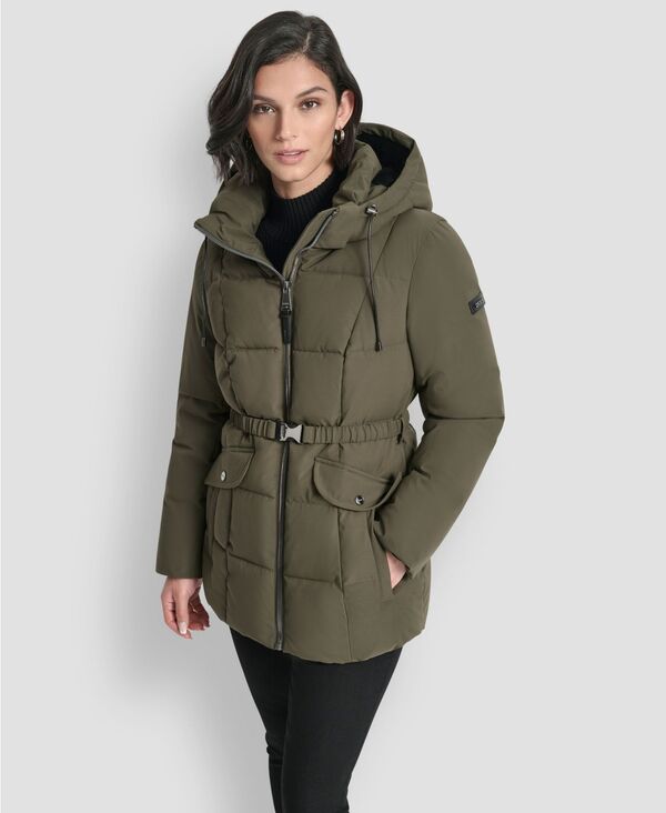 ダナ キャラン ニューヨーク レディース アウター ジャケット・ブルゾン コート DKNY Women's Belted Hooded Puffer Coat Loden|ReVida 店
