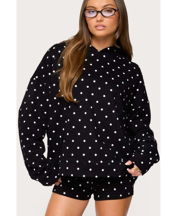 アディクテッド レディース アウター パーカー・スウェット ドット柄 ドット パーカー Edikted Women's Chelsie Polka Dot Hoodie Black-and-white ホワイト