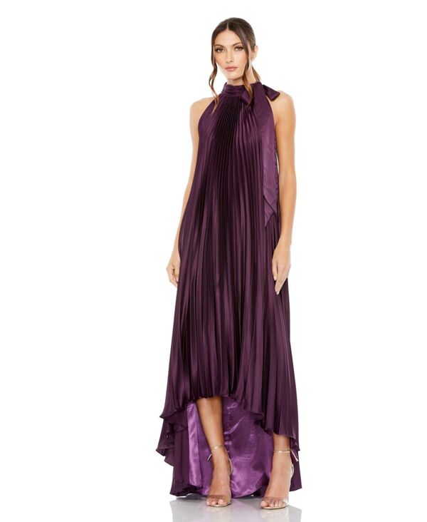 マックダガル レディース トップス ワンピース プリーツ ホルター Mac Duggal Women's Pleated Halter Neck High Low Gown Plum プラム|ReVida 店