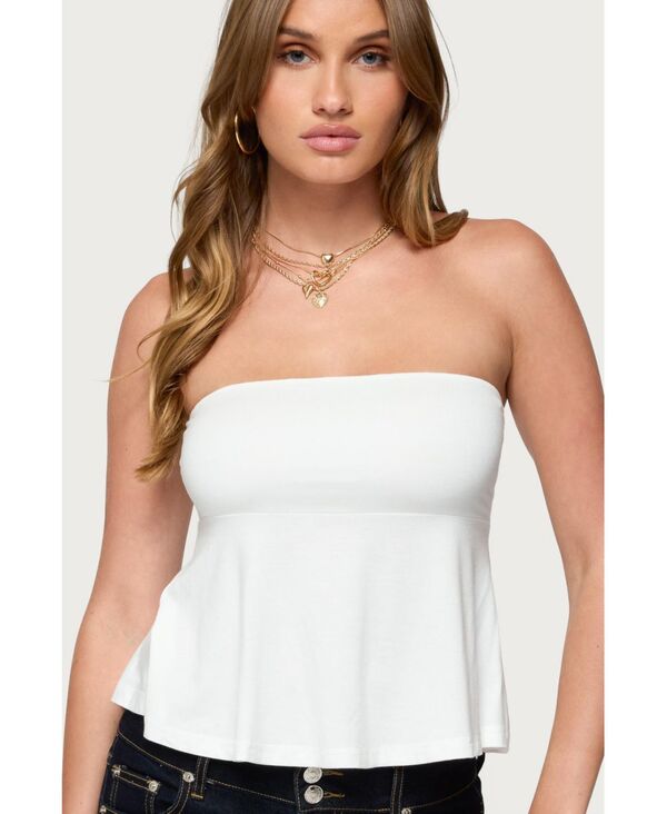 アディクテッド レディース トップス シャツ ストラップレス Edikted Women's Beaux Strapless Babydoll Top White ホワイト