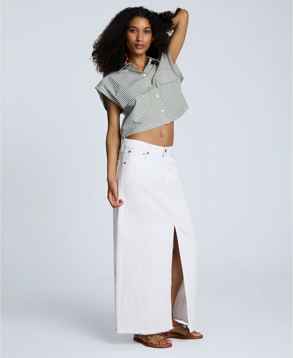 ケネスコール レディース ボトムス スカート マキシ Kenneth Cole Women's Fray-Hem Slit-Front Maxi Skirt Pure White ホワイト｜ReVida 店
