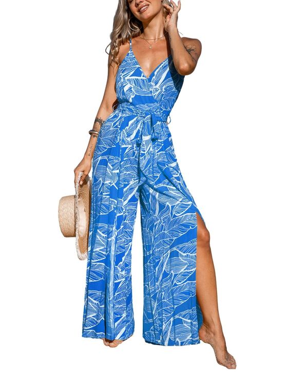 カップシー レディース トップス ジャンプスーツ Cupshe Women's Palm Oasis Tropical Jumpsuit Medium blue ブルー