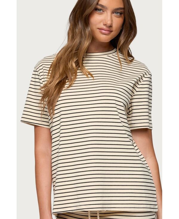 アディクテッド レディース トップス シャツ Edikted Women's Brena Striped Oversized T Shirt Cream-and-black クリーム