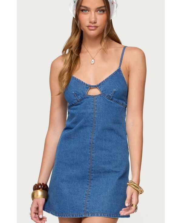 アディクテッド レディース トップス ワンピース カットアウト ミニワンピース ミニ デニム Edikted Women's Maleeka Cut Out Denim Mini Dress Blue ブルー｜ReVida 店