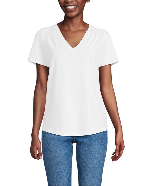 ランズエンド レディース トップス シャツ Tシャツ ジャージー Lands' End Women's Short Sleeve Lightweight Jersey Gathered Shoulder T-Shirt White ホワイト 8,564円