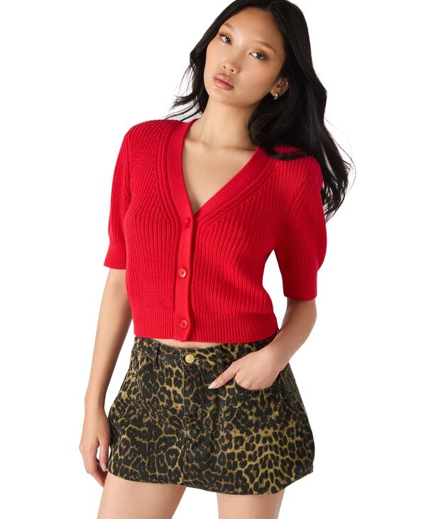 スティーブ マデン レディース アウター ニット・セーター カーディガン Steve Madden Women's Janae Short Sleeve Cardigan Sweater Dark Red レッド